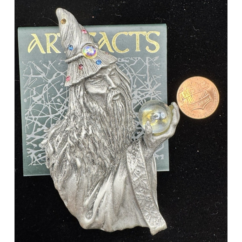 Wizard Pewter Men's Pin Crystal Ball Gothic Medieval Fantasy Signed